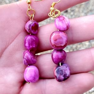 New Crazy Lace Agate Freeform Dangle Earrings.